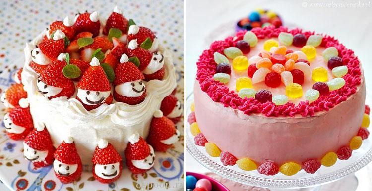 Opcions per decorar pastissos infantils amb fruites.