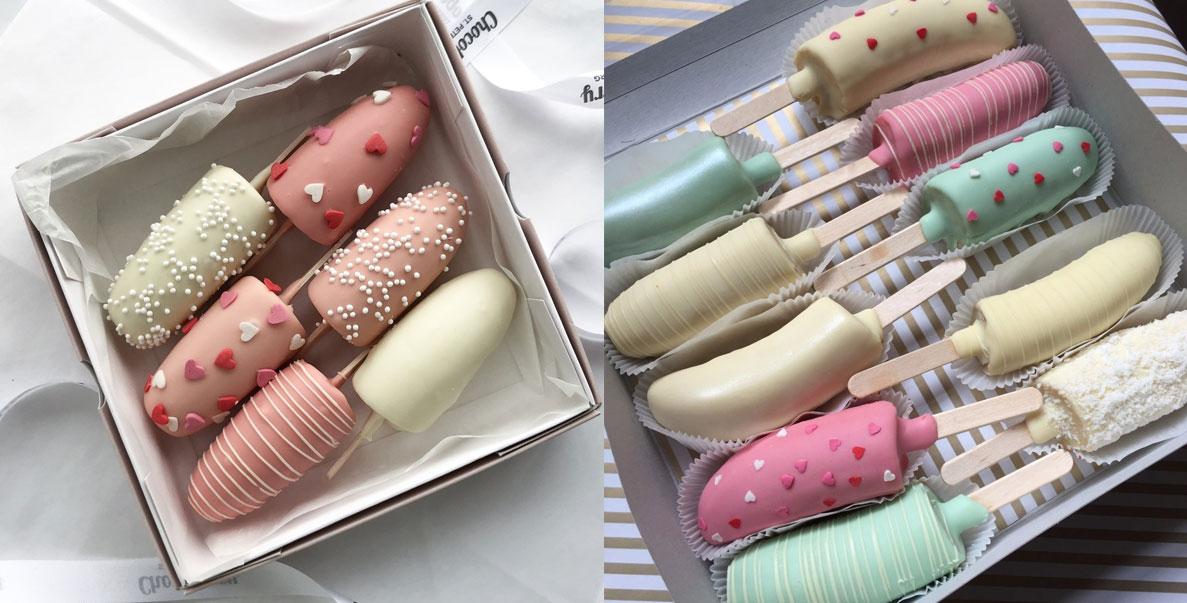 Plàtan amb glaça de xocolata de colors