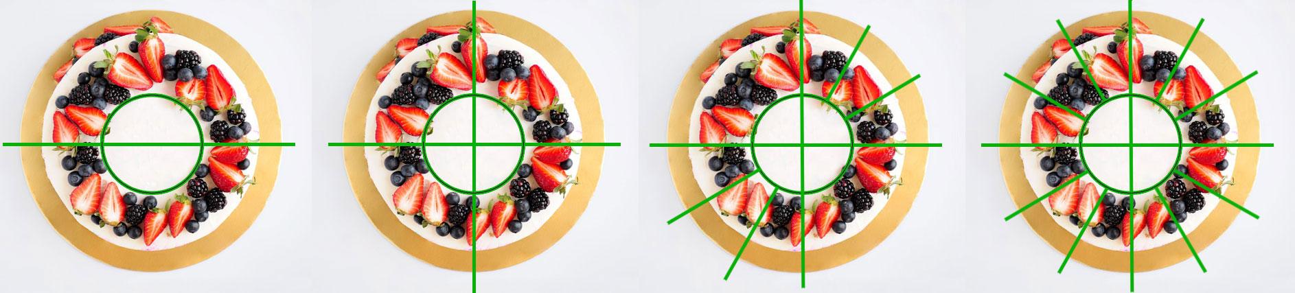 Com tallar un pastís rodó de margarides en 16 trossos