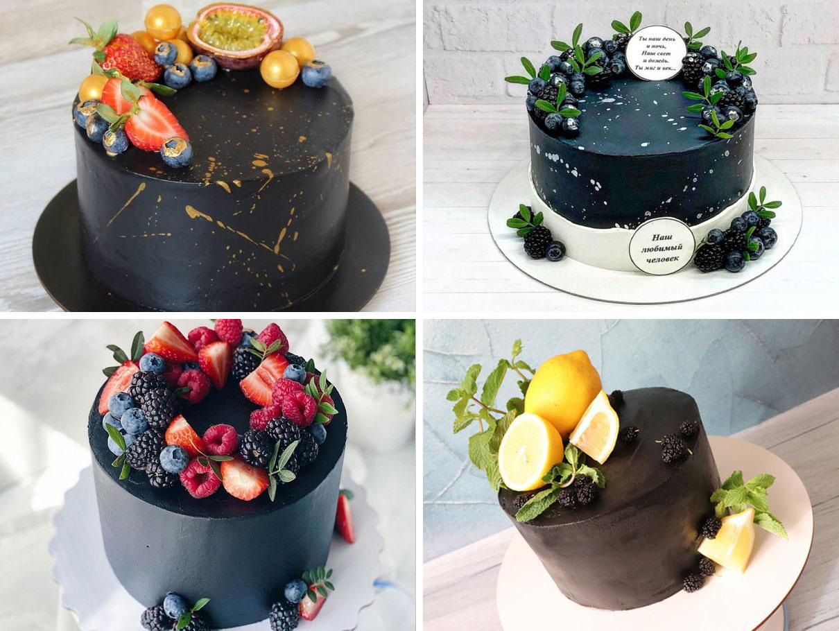 Pastís negre amb baies i fruites