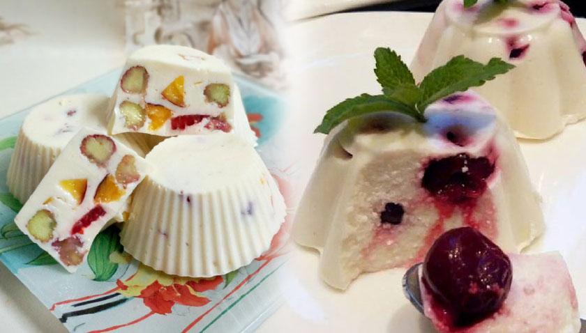 Blancmange amb crema agra, en porcions