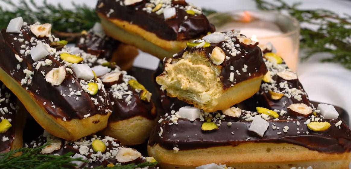 Éclairs de xocolata amb llet condensada